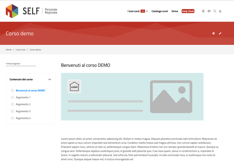Esempio di un corso con una immagine all'interno della sezione di benvenuto
